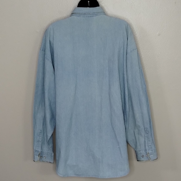 VINTAGE 80s Forenza Women's Large Tunic Shirt Chambray Denim Southwestern Relax - Picture 6 of 9
